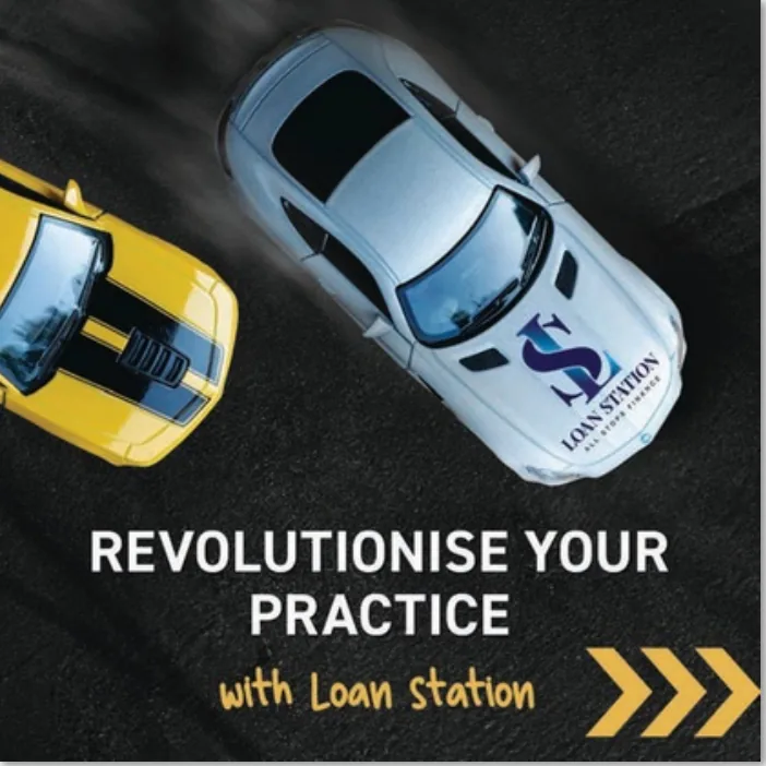 Vehicle finance ad with top-down cars