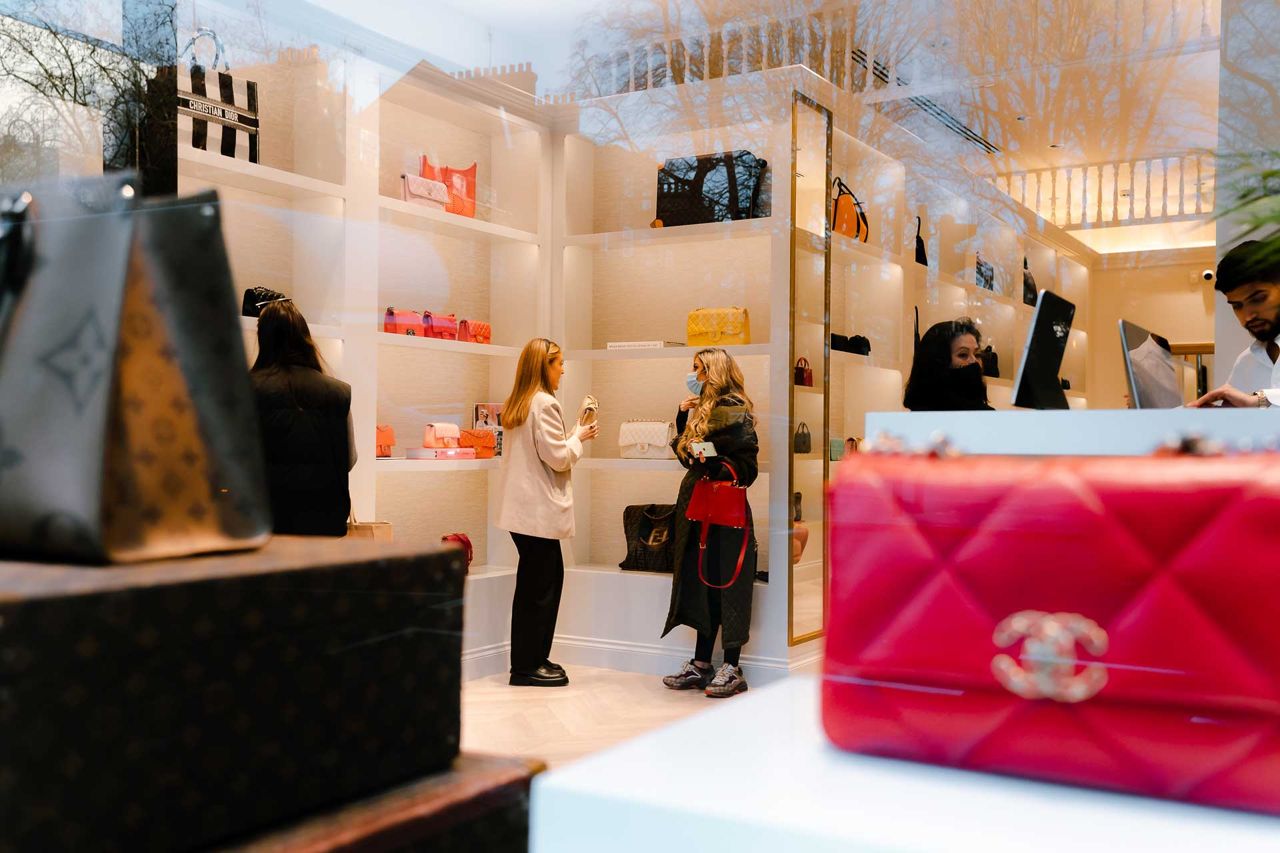 Luxury handbag display photographed in store