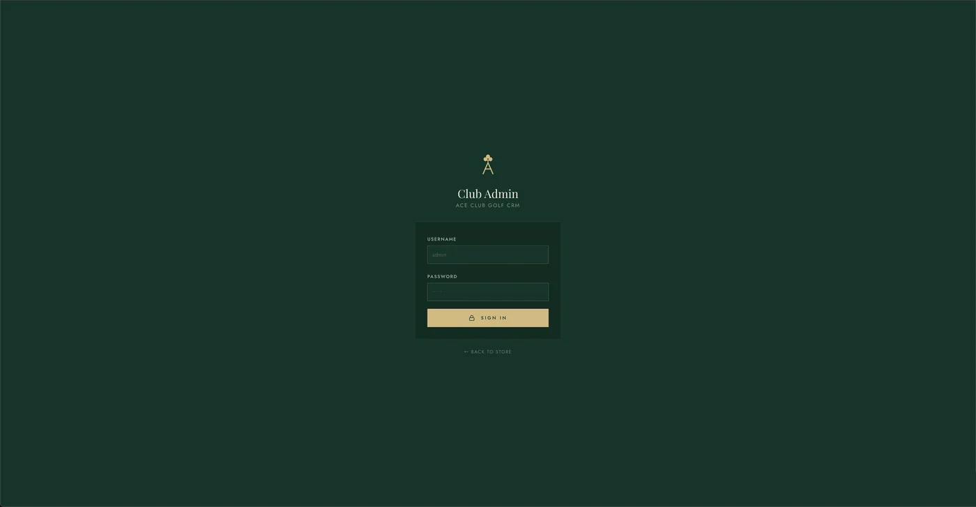 Ace Club Golf club admin sign-in screen