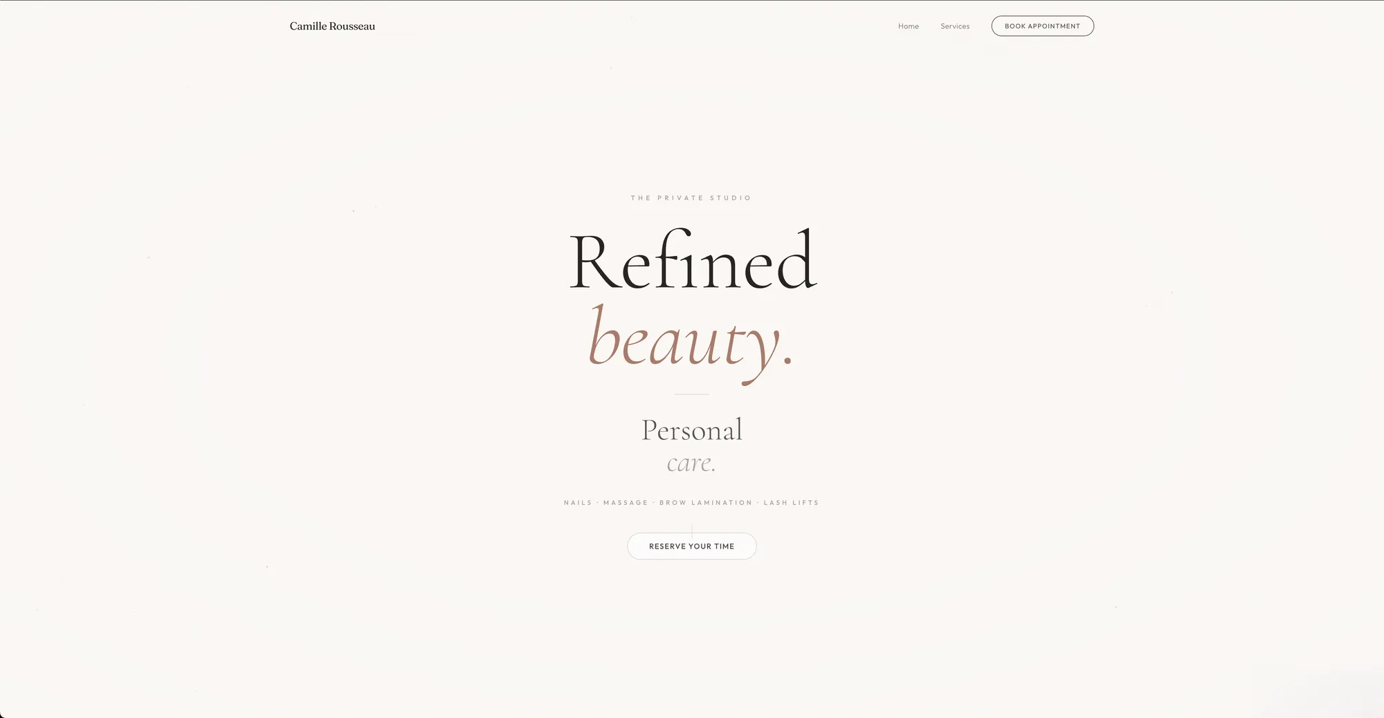 Camille Rousseau website hero reading Refined beauty