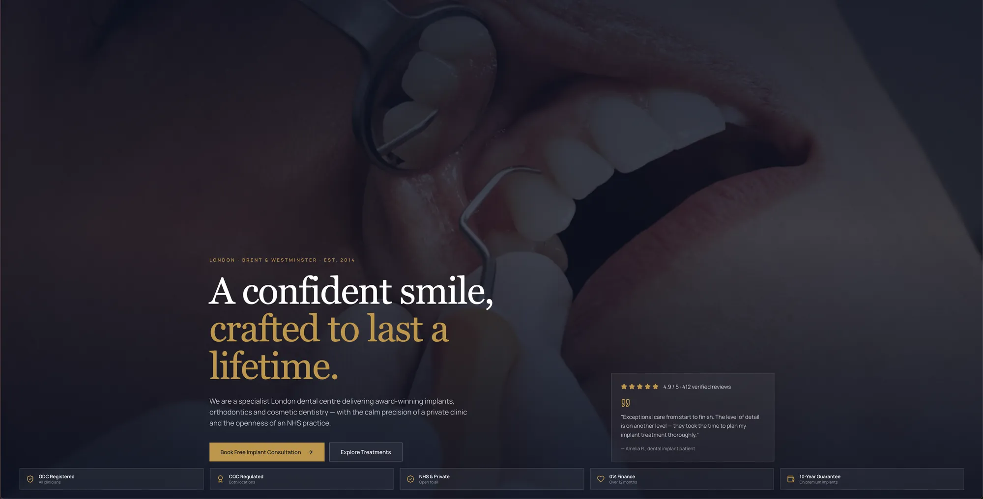 Dental clinic homepage hero