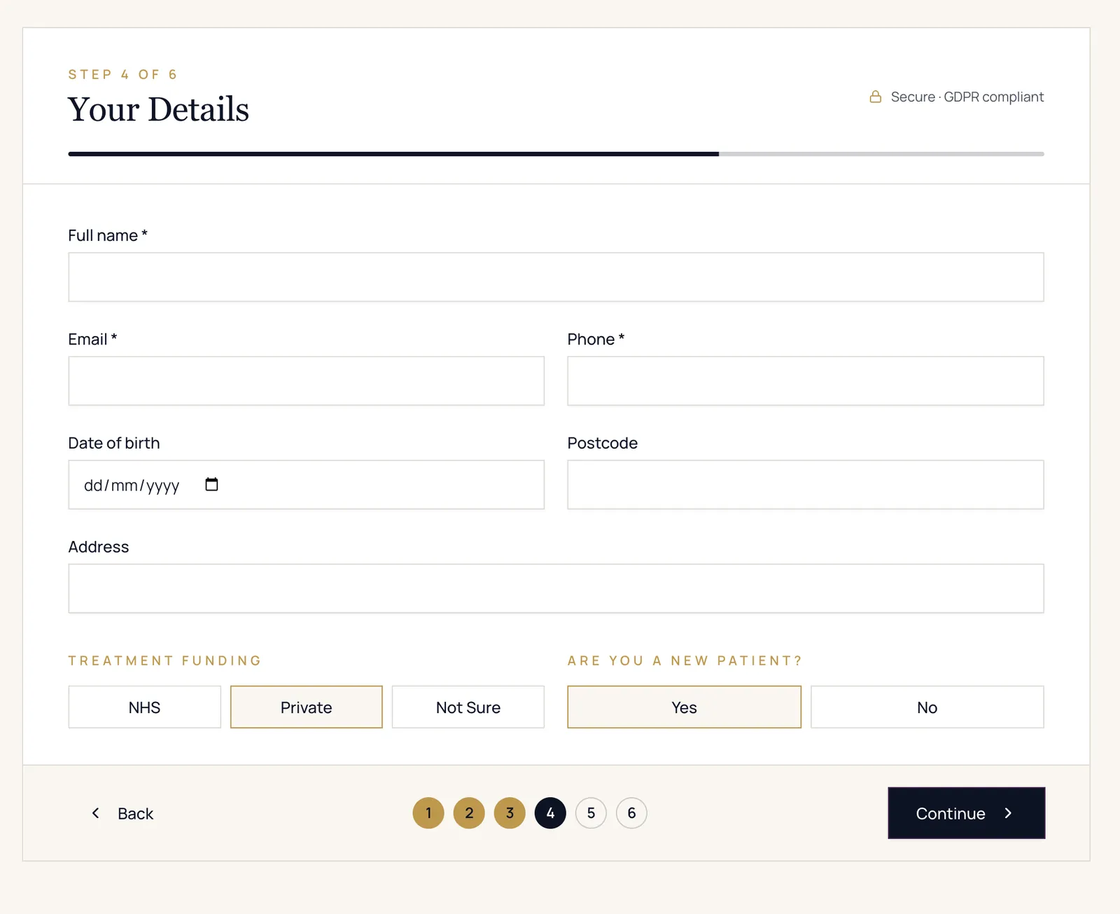 Booking step four: contact details and funding options